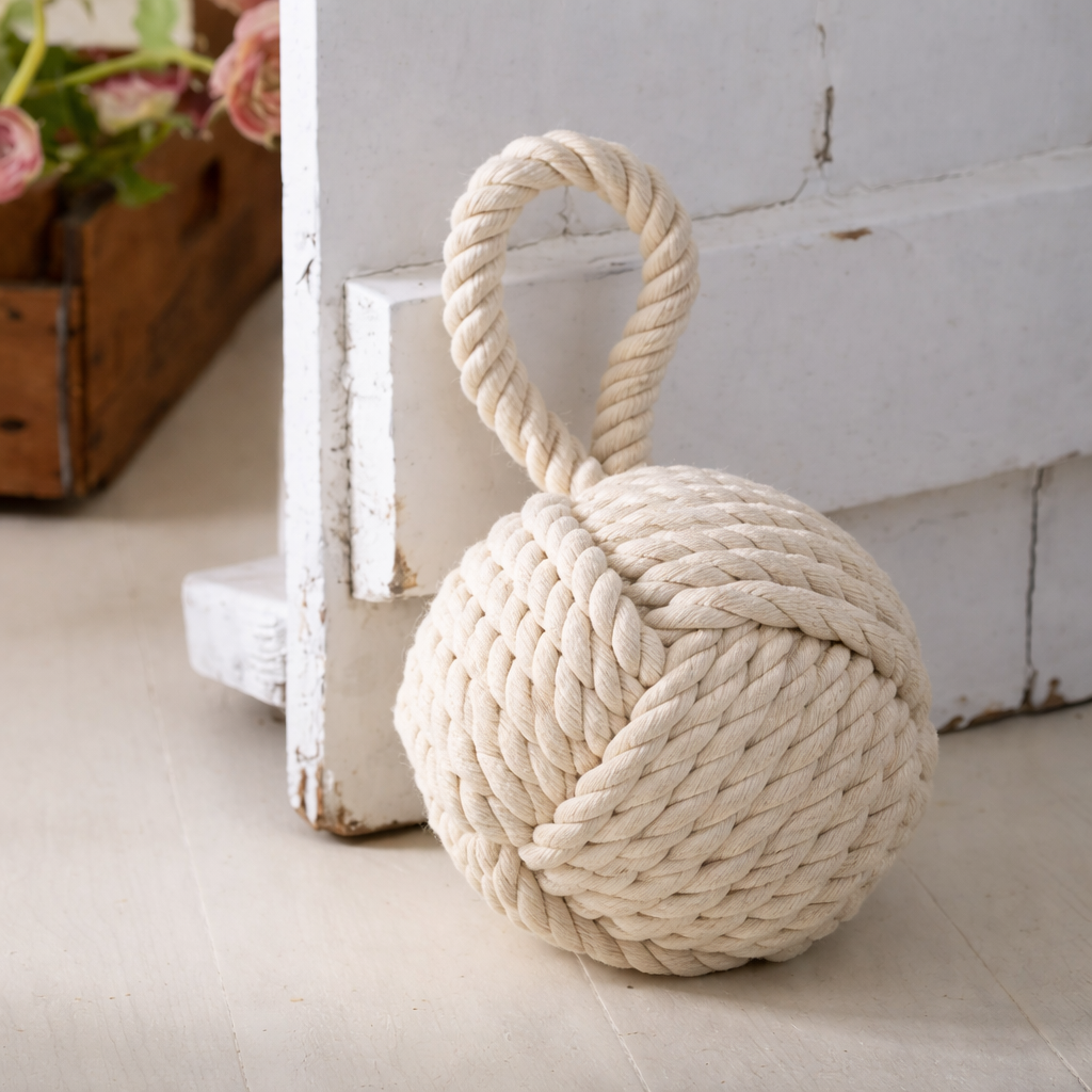 Rope Knot Round Doorstop - Natural Fabric