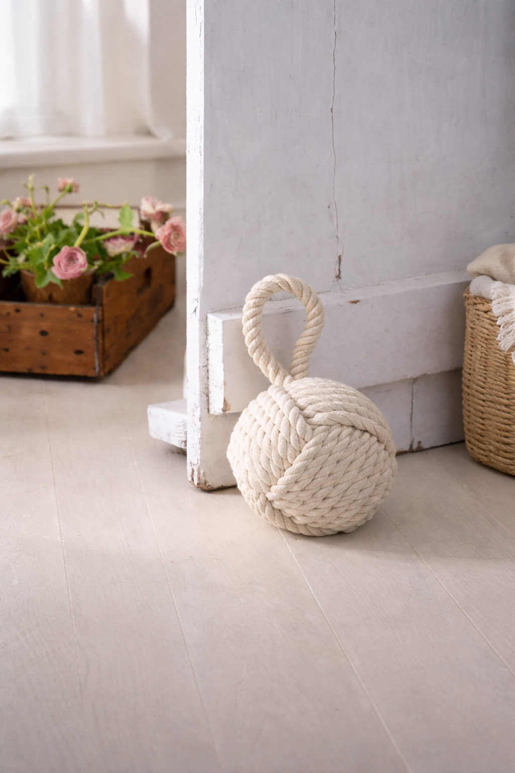 Rope Knot Round Doorstop - Natural Fabric